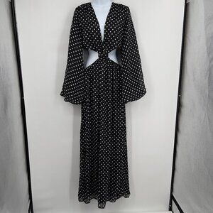 Nasty Gal Plus Black Polka Dot Cutout Maxi Dress – Size 10
